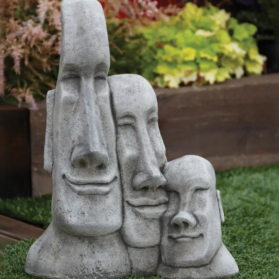 Statues & Sculptures Easter Island Heads^Triple Easter Island Heads Stone Garden Ornament