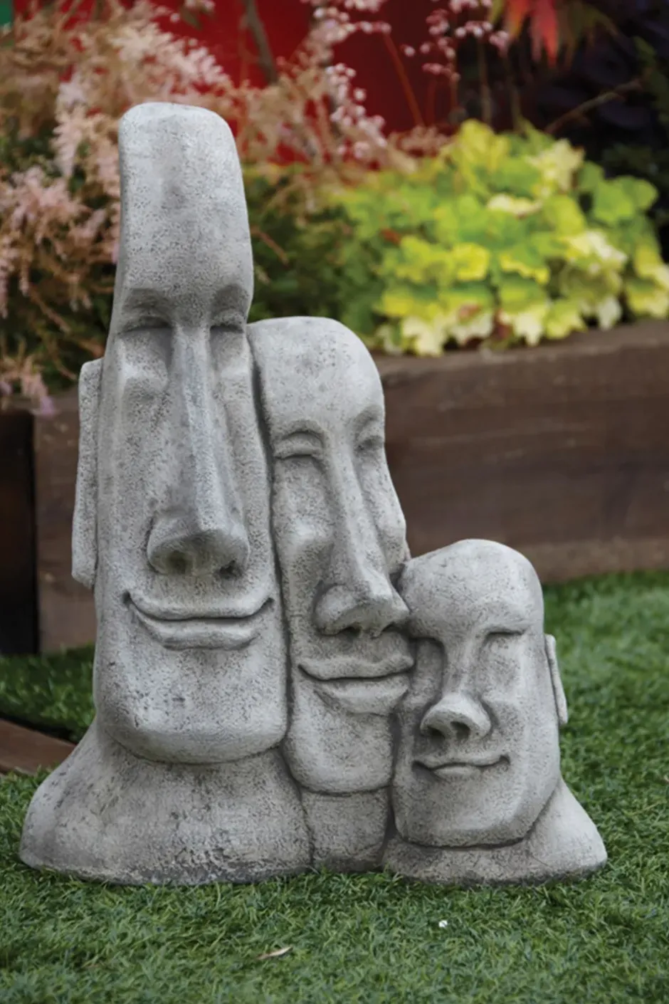 Statues & Sculptures Easter Island Heads^Triple Easter Island Heads Stone Garden Ornament
