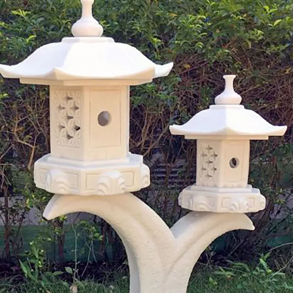 Statues & Sculptures Pagodas^Twin Cantilever Japanese Pagoda Lantern Marble Garden Ornament
