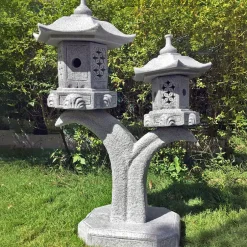 Statues & Sculptures Pagodas^Twin Cantilever Japanese Pagoda Lantern Granite Garden Ornament