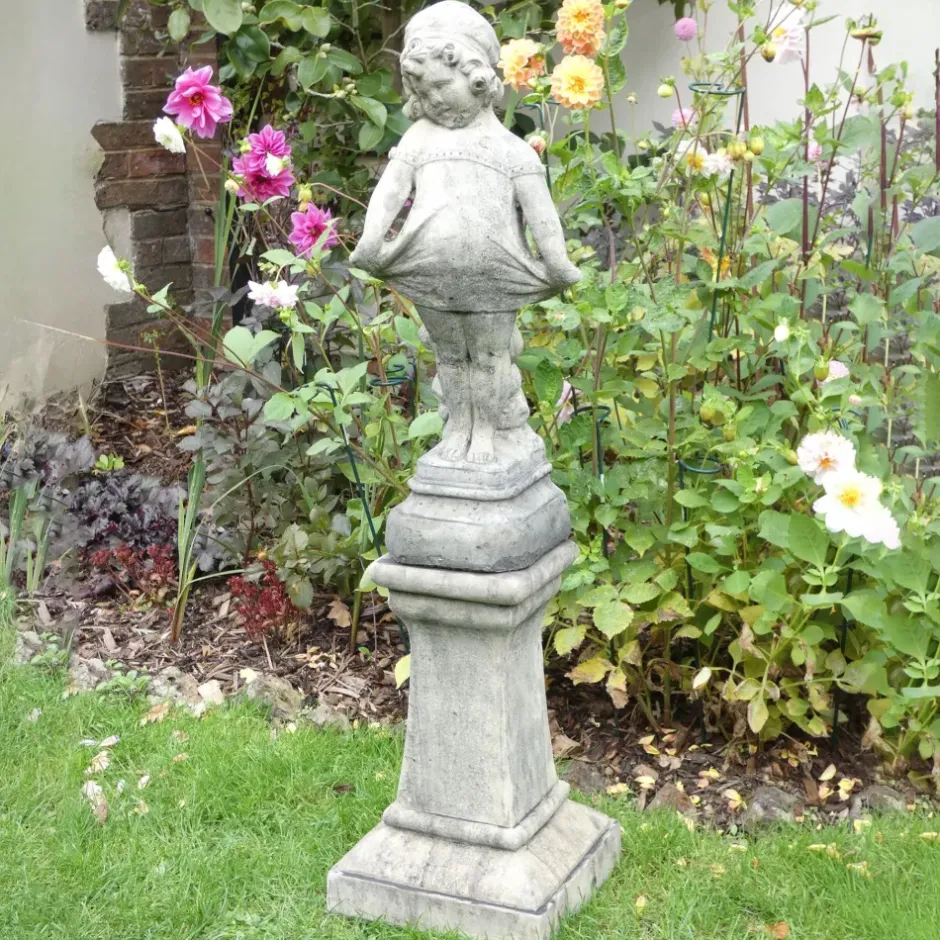 Statues & Sculptures Children^Victorian Girl on Pedestal Stone Garden Statue