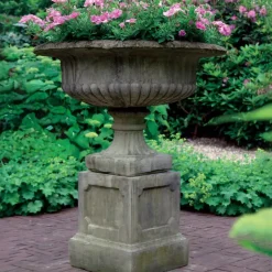 Statues & Sculptures Large|Round^Victorian Grand Stone Garden Planter on Pedestal