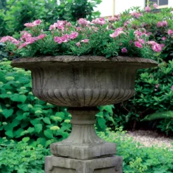 Statues & Sculptures Large|Round^Victorian Grand Stone Garden Planter on Pedestal
