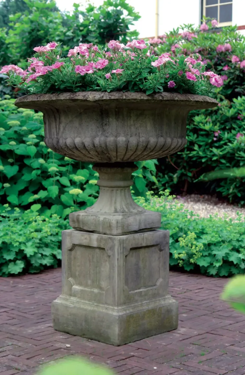 Statues & Sculptures Large|Round^Victorian Grand Stone Garden Planter on Pedestal