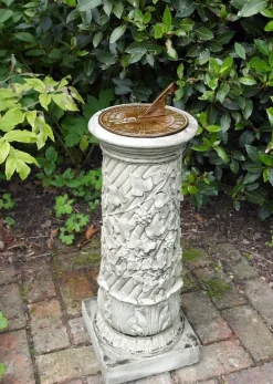 Statues & Sculptures Garden Sundials^Vine Aged Brass Stone Garden Sundial