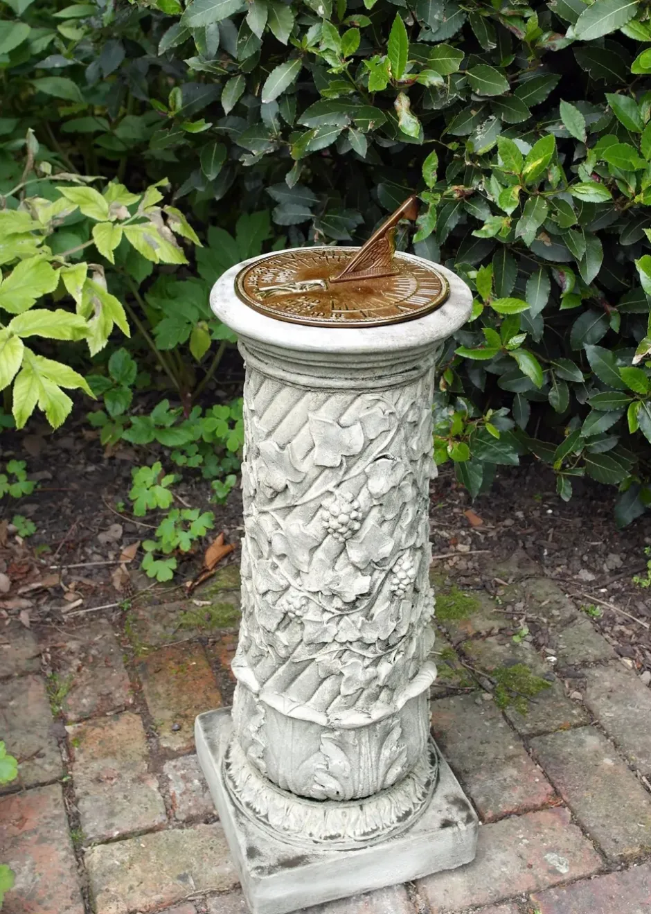Statues & Sculptures Garden Sundials^Vine Aged Brass Stone Garden Sundial