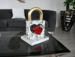 Statues & Sculptures Table Top|Contemporary^Wealth Padlock 38cm Gold Resin Indoor Sculpture
