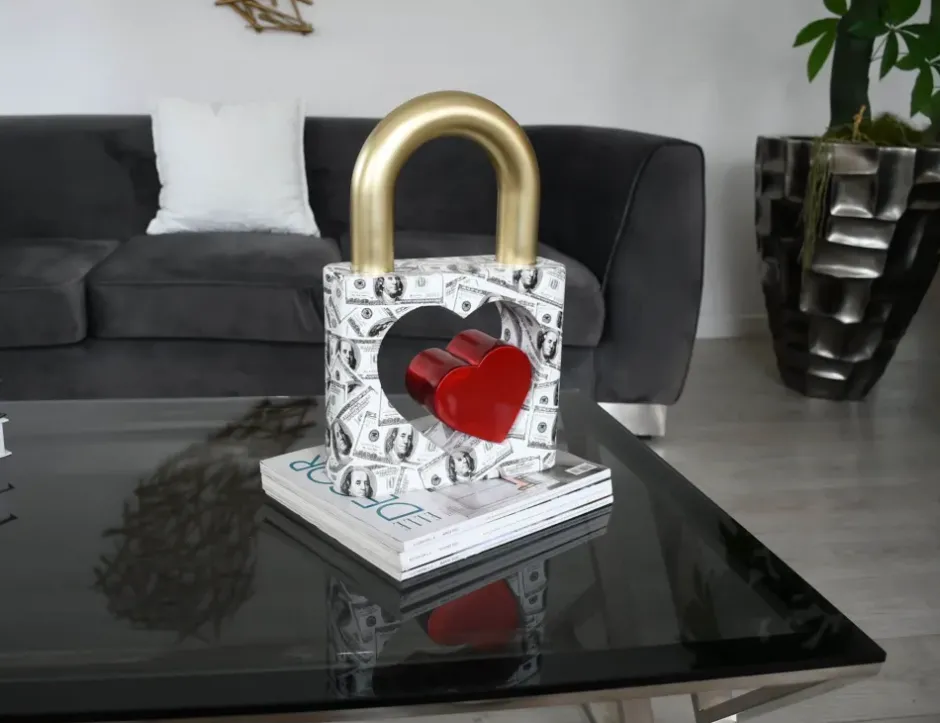 Statues & Sculptures Table Top|Contemporary^Wealth Padlock 38cm Gold Resin Indoor Sculpture