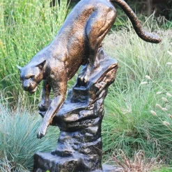 Statues & Sculptures Wildlife^Wild Cougar Bronze Metal Garden Statue