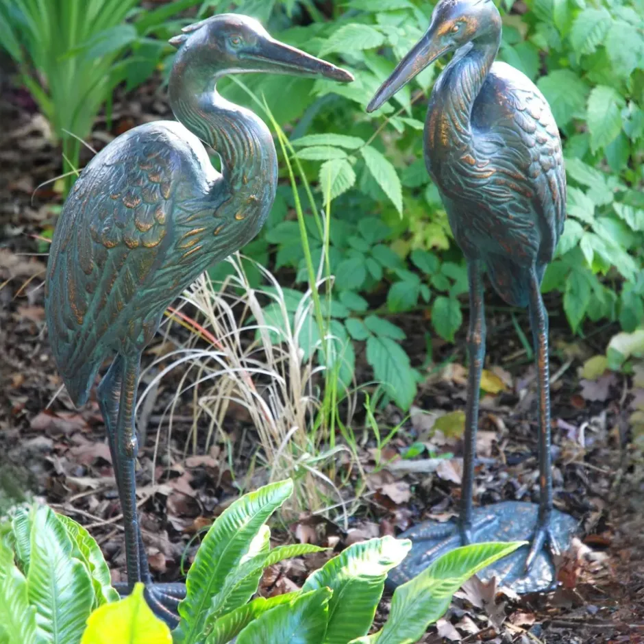 Statues & Sculptures Cranes^Wild Cranes Aged Bronze Garden Ornaments
