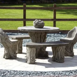 Statues & Sculptures Stone Benches^Woodlands Stone Benches & Table Patio Garden Furniture Set