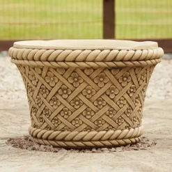 Statues & Sculptures Large|Round^Woven Plant Pot Bathstone Stone Garden Planter