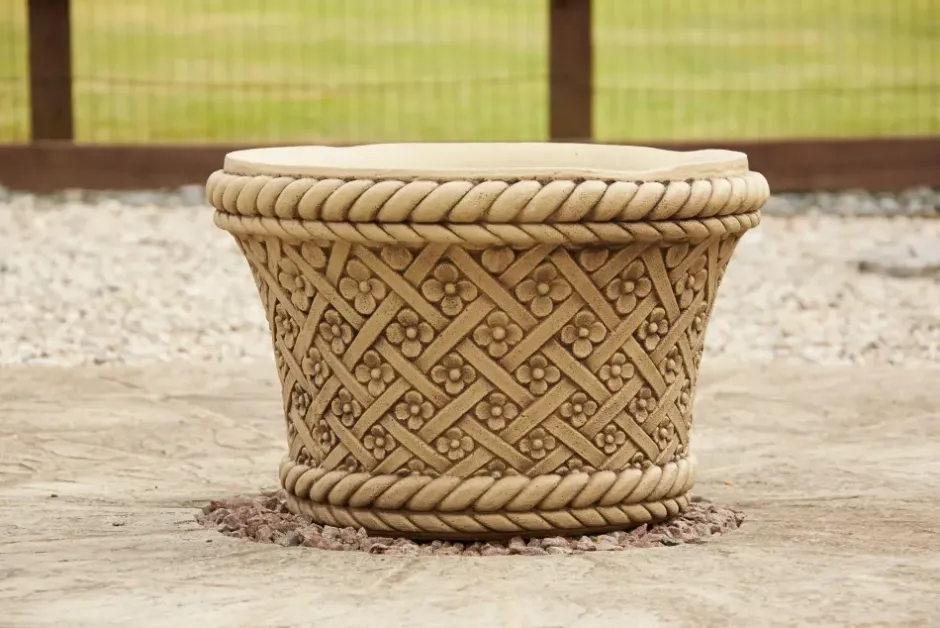 Statues & Sculptures Large|Round^Woven Plant Pot Bathstone Stone Garden Planter