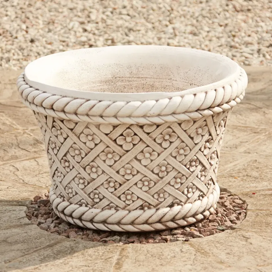 Statues & Sculptures Large|Round^Woven Plant Pot Portland Stone Garden Planter
